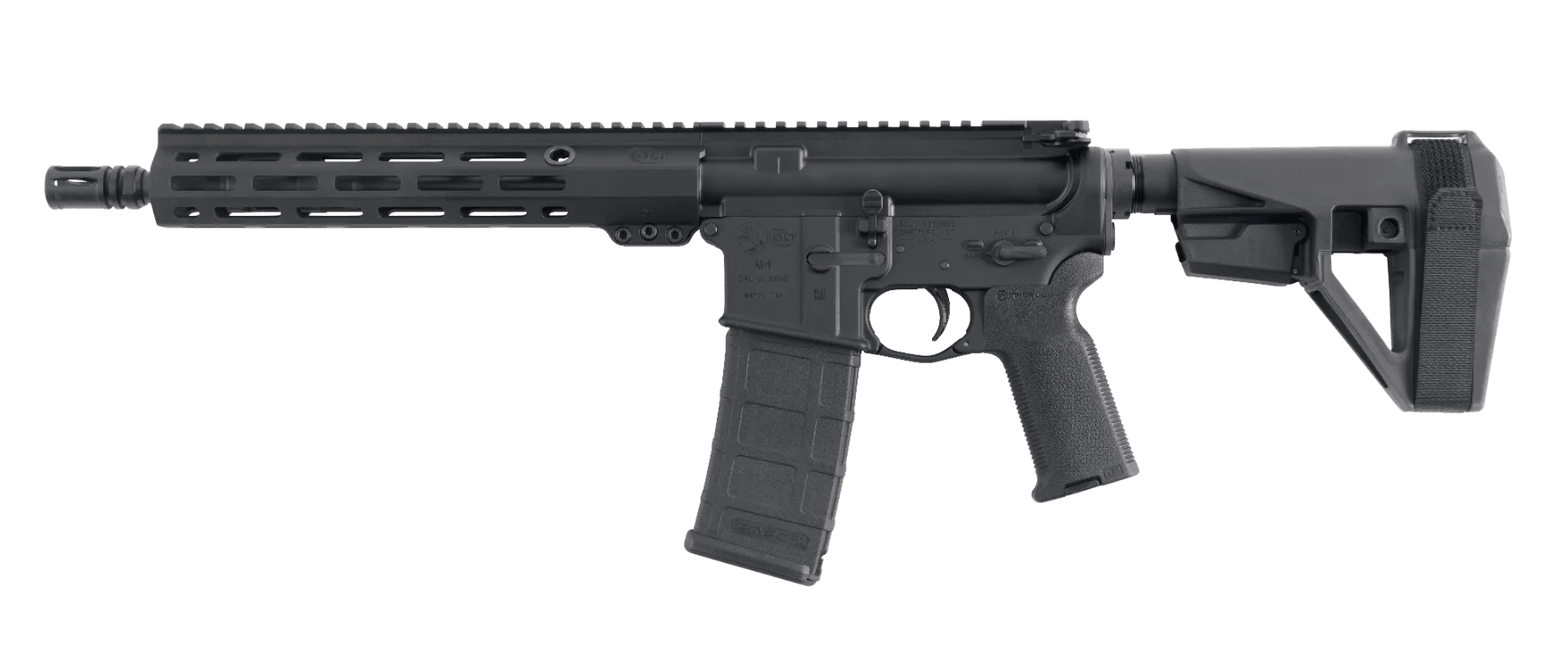 Colt Mfg M4P6933 M4 5.56 NATO 30+1 11.50" Black Phosphate Barrel Black Anodized Aluminum Receiver w/Picatinny Rail M-LOK Handguard Black Synthetic SB Tactical SBA5 Brace Black Polymer Grip