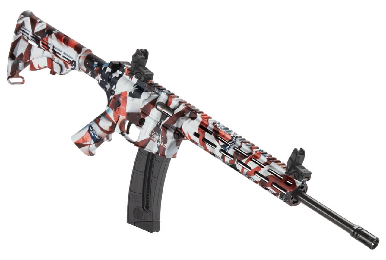 Smith & Wesson 14714 M&P15-22 Sport Flag 22 LR 25+1 16.50″ Black Threaded Barrel US Flag Cerakote Polymer Receiver w/Picatinny Rail M-LOK Handguard US Flag 6 Position CAR Polymer & AR Polymer Grip Smith & Wesson 14714 M&P15-22 Sport Flag 22 LR 25+1 16.50″ Black Threaded Barrel US Flag Cerakote Polymer Receiver w/Picatinny Rail M-LOK Handguard US Flag 6 Position CAR Polymer & AR Polymer Grip