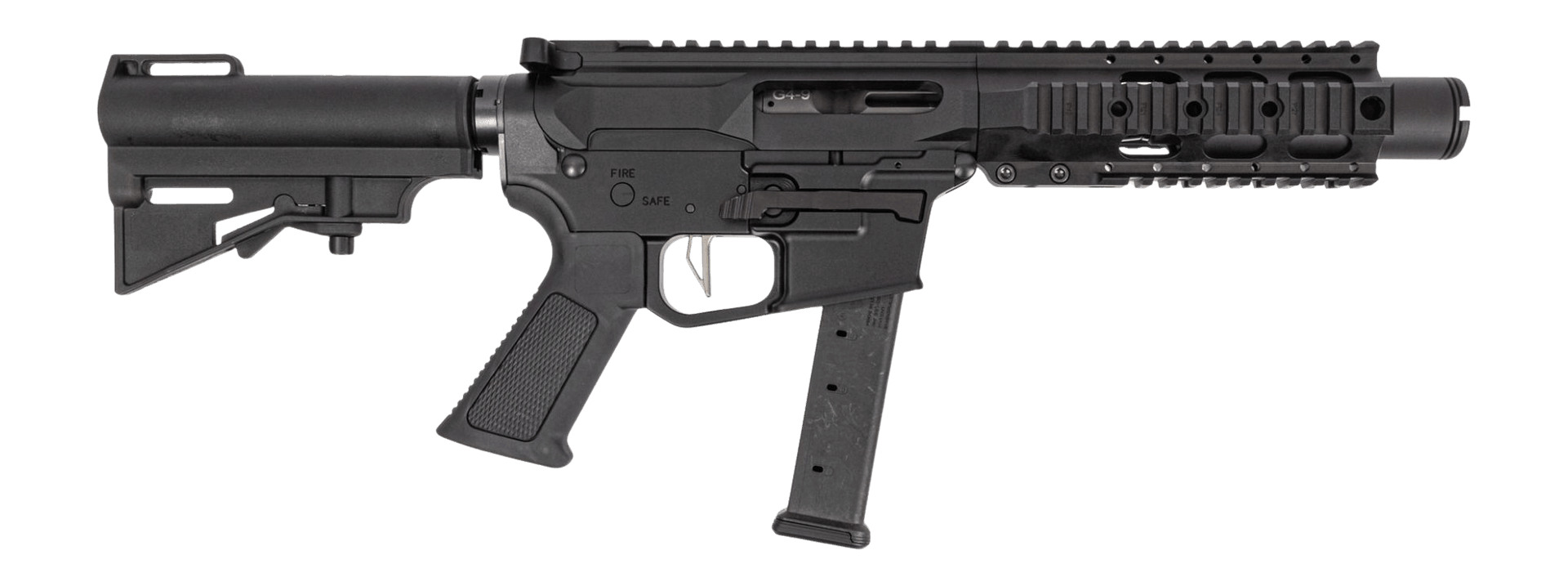 Dpms Panther Arms DP51655231780 Kitty Kat G9 9mm Luger 27+1 4" Black Nitride Heavy Threaded Barrel Black Hardcoat Anodize Aluminum Receiver w/Picatinny Rail M-LOK Handguard Black Polymer DPMS CAR Blade Brace DPMS Custom Overmolded Grip