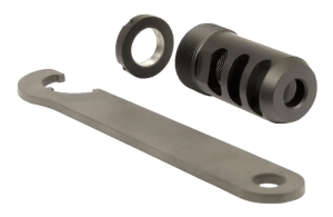 Cadex Inc 3850228STBLK MX2 Self Timing Muzzle Brake 33 Cal 5/8×24 Threads Stainless Steel 0.865″ Diameter