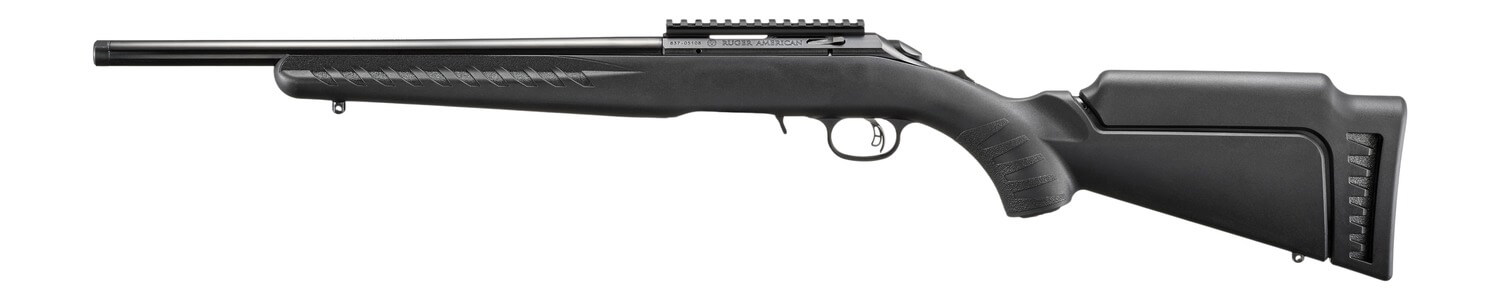 Ruger American 22 WMR 9+1 16.10″ Satin Blued Threaded Barrel Satin Blued Alloy Steel Receiver w/Picatinny Rail Black Adj LOP Synthetic Stock Ruger American 22 WMR 9+1 16.10″ Satin Blued Threaded Barrel Satin Blued Alloy Steel Receiver w/Picatinny Rail Black Adj LOP Synthetic Stock