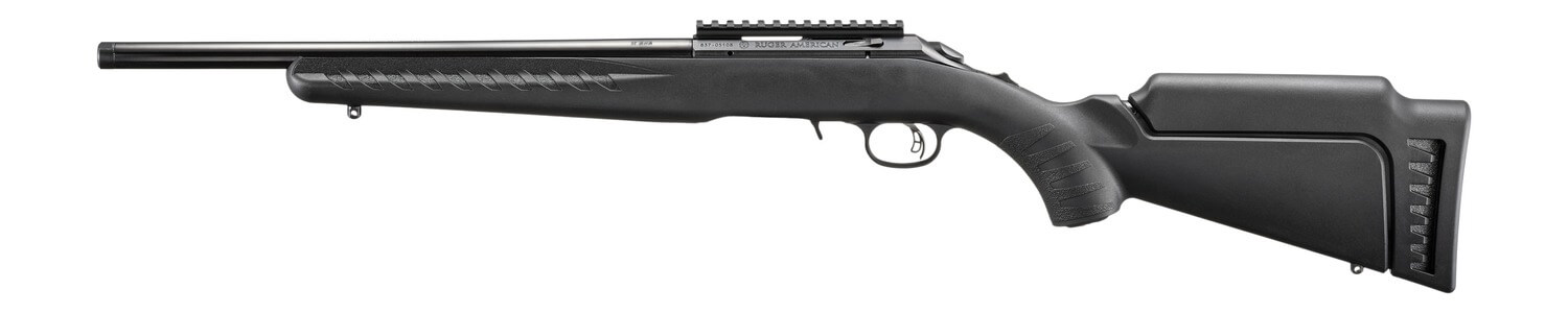 Ruger American 17 HMR 9+1 16.10″ Satin Blued Threaded Barrel Satin Blued Alloy Steel Receiver w/Picatinny Rail Black Adj LOP Synthetic Stock Ruger American 17 HMR 9+1 16.10″ Satin Blued Threaded Barrel Satin Blued Alloy Steel Receiver w/Picatinny Rail Black Adj LOP Synthetic Stock
