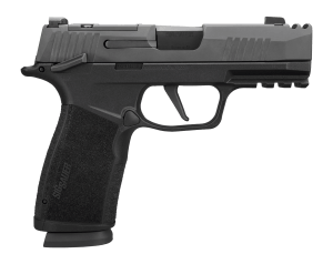 Sig Sauer 365XCA9COMPMS P365 XMacro COMP Compact 9mm Luger 17+1 3.10" Black Barrel  Black Nitron Stainless Steel Integrated Compensator/Optic Ready/Serrated Slide  Black Stainless Steel Frame w/Beavertail & Picatinny Rail  XMacro Polymer Grip  RMSc Footpr