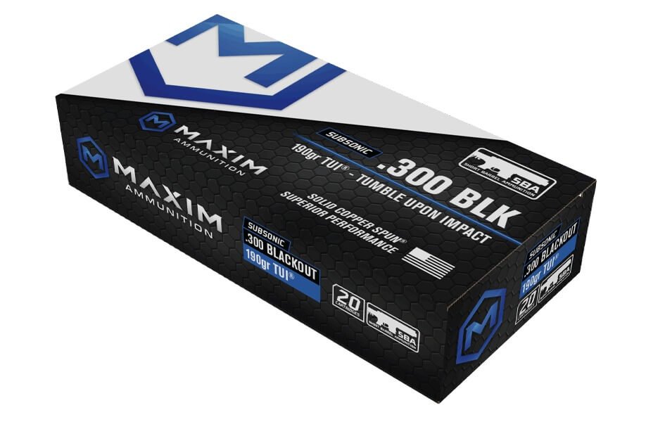 Maxim Defense MXM49005 Tumble Upon Impact (TUI) Subsonic 300Blackout 190gr Solid Copper Spun 20 Per Box/25 Case Maxim Defense MXM49005 Tumble Upon Impact (TUI) Subsonic 300Blackout 190gr Solid Copper Spun 20 Per Box/25 Case