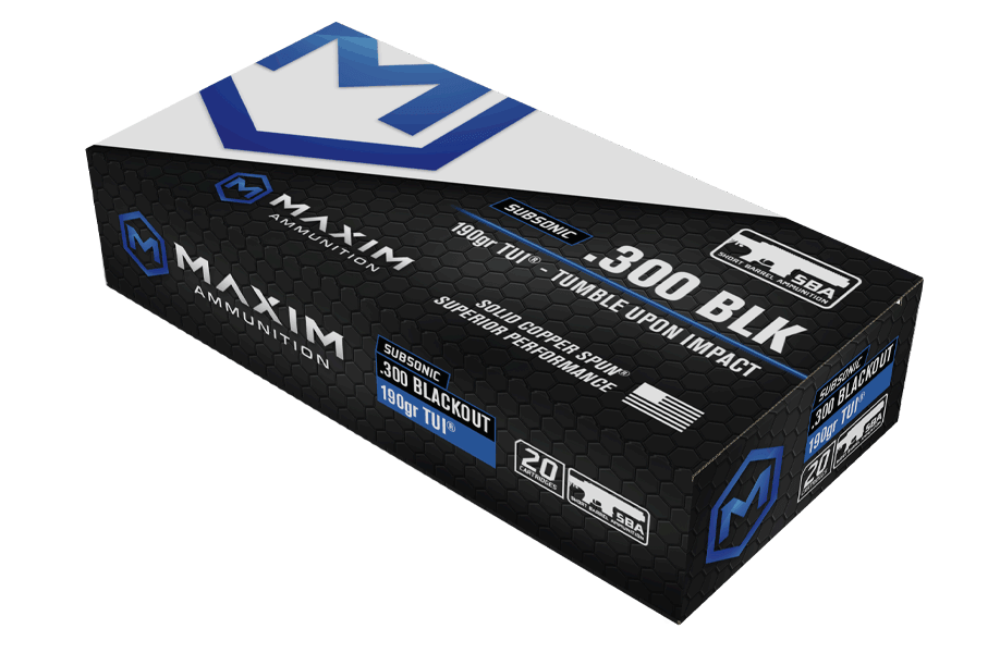 Maxim Defense MXM49005 Tumble Upon Impact (TUI) Subsonic 300Blackout 190gr Solid Copper Spun 20 Per Box/25 Case Maxim Defense MXM49005 Tumble Upon Impact (TUI) Subsonic 300Blackout 190gr Solid Copper Spun 20 Per Box/25 Case