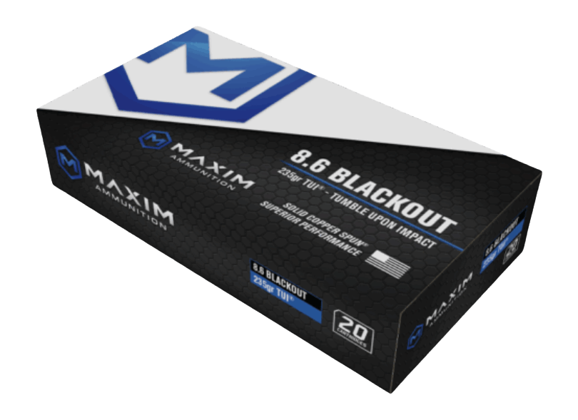 Maxim Defense MXM49150 Tumble Upon Impact (TUI) 8.6Blackout 235gr Solid Copper Spun 20 Per Box/25 Case Maxim Defense MXM49150 Tumble Upon Impact (TUI) 8.6Blackout 235gr Solid Copper Spun 20 Per Box/25 Case