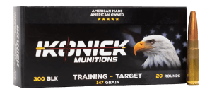 Ikonick Usa IU-300-147FM-B20 Premium Training 300Blackout 147gr Full Metal Jacket Boat Tail 20/Box