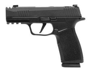 Sig Sauer 365XCA-9-COMP-MS-10 P365 XMacro COMP Compact 9mm Luger 10+1 3.10" Carbon Steel Barrel  Black Nitron Integrated Compensator/Optic Ready/Serrated Stainless Steel Slide & Stainless Steel Frame w/Picatinny Rail  Black Polymer Grip  Manual Safety