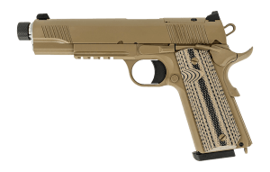 Tisas Arms 10100565 1911 Duty 45 ACP 8+1 5" Threaded Barrel  Flat Dark Earth Stainless Steel Serrated Slide & Frame w/Picatinny Rail  G10 Grip