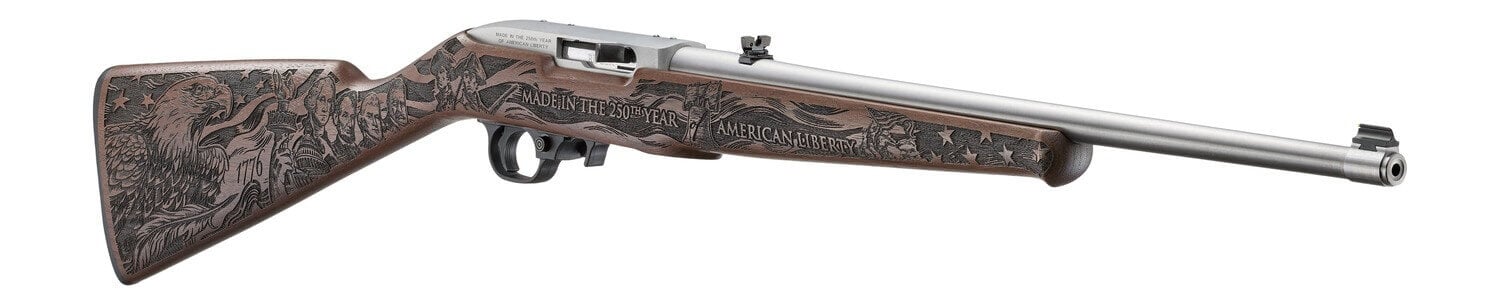 Ruger 32038 10/22 250th Anniversary 22 LR 10+1 18.50" Stainless Steel Barrel Engraved Satin Stainless Steel Drilled & Tapped Receiver American Walnut Fixed Engraved Altamont Stock - Image 2