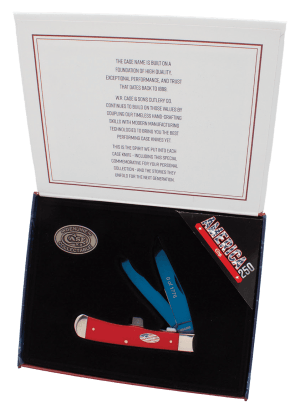 Case 25002 Trapper America's 250th Folding Clip Point/Spey Plain Blue PVD 4254 SS Blades Smooth Red Synthetic Handle Patriotic Box