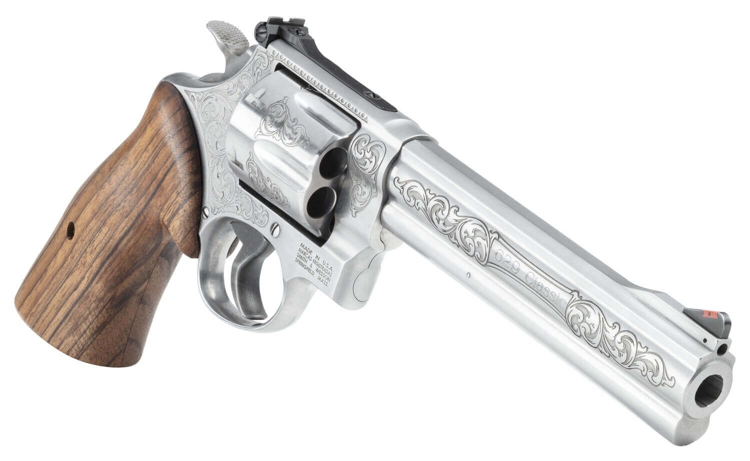 Smith & Wesson 14784 Model 629 N-Frame Large 44 S&W Spl/44 Rem Mag 6 Shot 6.50" Stainless Steel Engraved Barrel Cylinder & Frame Tyler Gun Works Bear Hugger Walnut Grip Exposed Hammer - Image 2