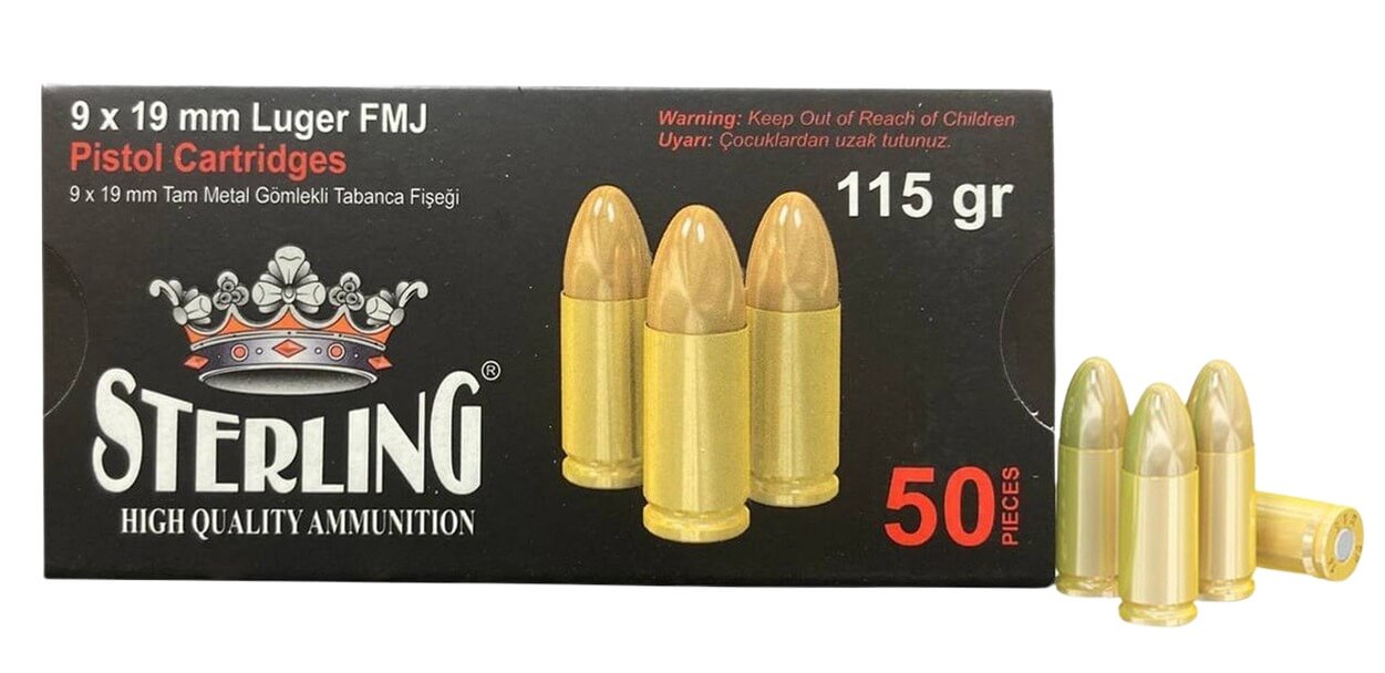 Sterling 8698779955748 9mm Luger 115 gr Full Metal Jacket 50 Per Box/30 Case Sterling 8698779955748 9mm Luger 115 gr Full Metal Jacket 50 Per Box/30 Case
