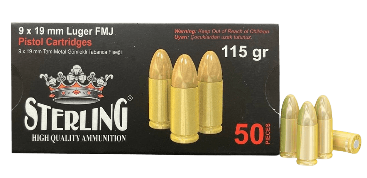 Sterling 8698779955748 9mm Luger 115 gr Full Metal Jacket 50 Per Box/30 Case Sterling 8698779955748 9mm Luger 115 gr Full Metal Jacket 50 Per Box/30 Case