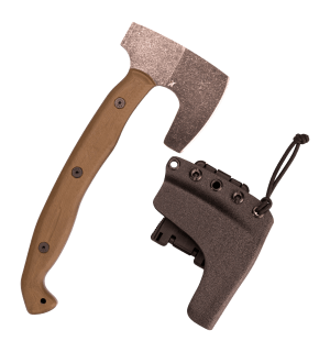 Stroup Knives VIKINGOD Viking  3" Tomahawk Plain 1095 Carbon Steel Acid Etched Blade  OD Green Handle  10" OAL