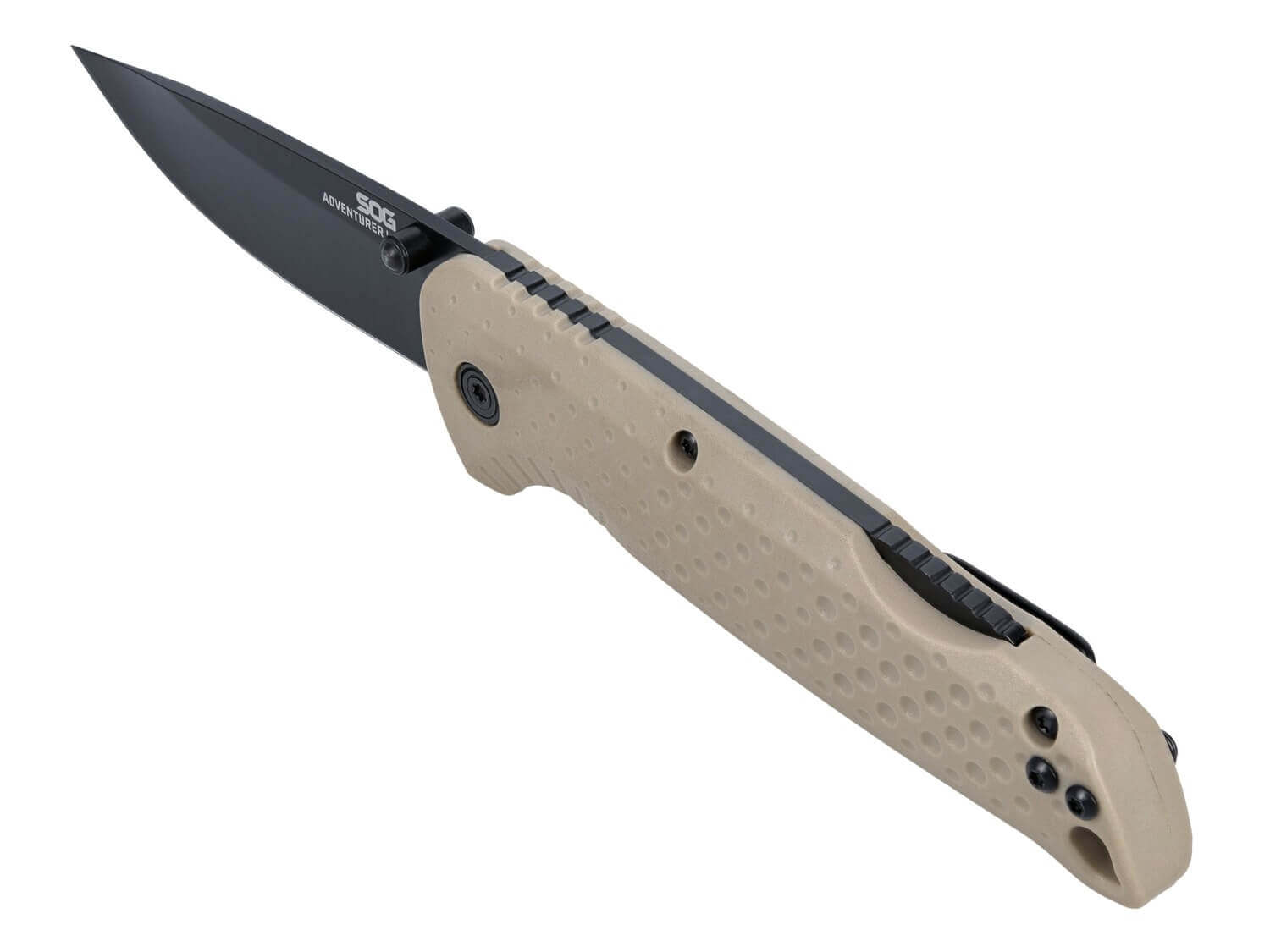 S.O.G SOG13110543 Adventurer LB 3.50" Folding Drop Point Plain Black TiNi 5Cr15MoV Blade Flat Dark Earth Textured GRN Handle - Image 3