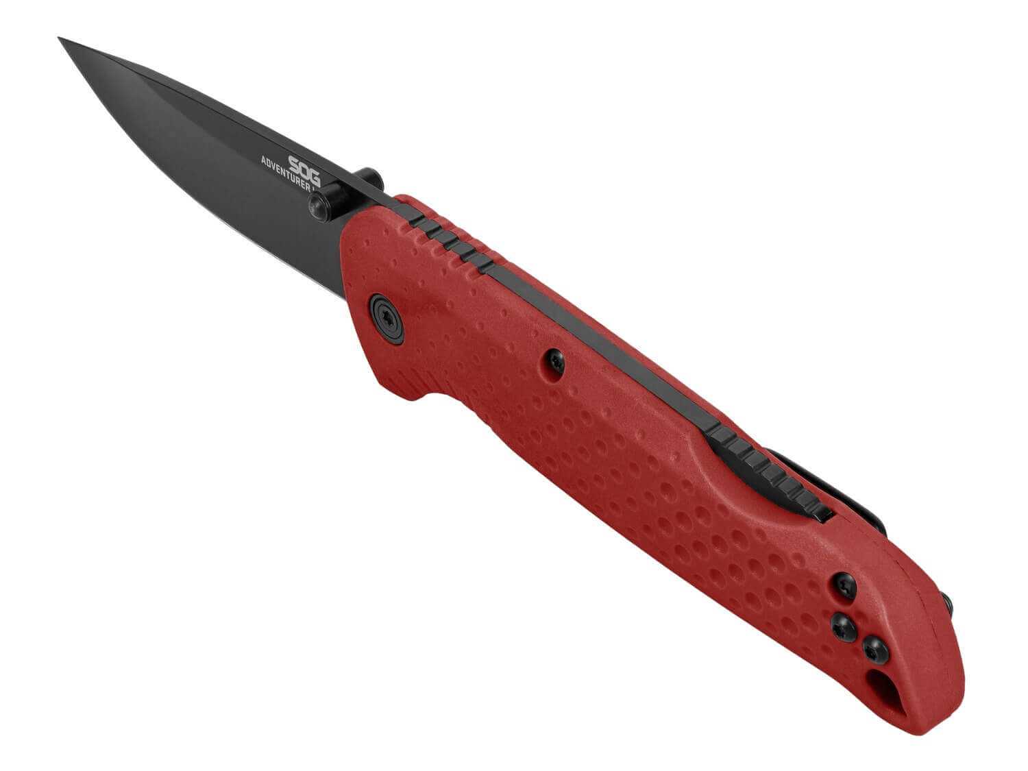 S.O.G SOG13110743 Adventurer LB 3.50" Folding Drop Point Plain Black TiNi 5Cr15MoV Blade Red Textured GRN Handle - Image 3