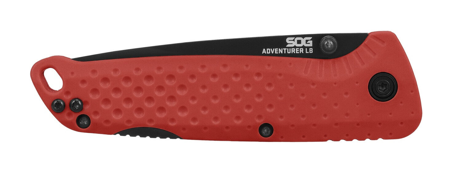 S.O.G SOG13110743 Adventurer LB 3.50" Folding Drop Point Plain Black TiNi 5Cr15MoV Blade Red Textured GRN Handle - Image 2