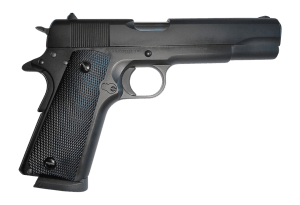 Tisas Arms 10100518 1911 Service 45 ACP 7+1 5.02" Black Cerakote Carbon Steel Serrated Slide & Frame w/Beavertail  Black Rubber Grip