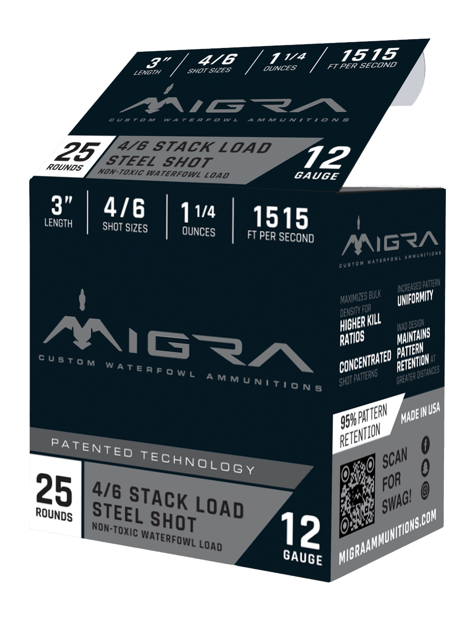 Migra Ammunitions M12AS46 12Gauge 3" 1 1/4oz 4/6Shot 25 Per Box/10 Case