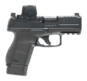 HK 81001319 VP9CC w/Optic Micro-Compact 9mm Luger 12+1 3.13" Polygonal Rifled Barrel  Black Steel Serrated Slide w/Vortex Defender CCW Red Dot  Black Polymer Frame w/Picatinny Rail  Interchangeable Backstrap Grip