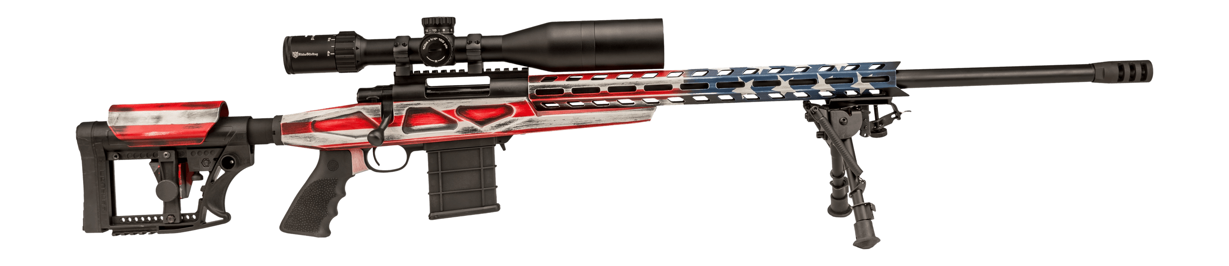 Howa HCRA25CRUSAMDT 1500 w/Optic 25 Creedmoor 10+1 24" Threaded Barrel American Flag Cerakote Steel Drilled & Tapped Receiver Buffalo River Bipod Luth-AR MBA-4 Black Polymer Stock MDT Grip Nikko Stirling Diamond Right Hand