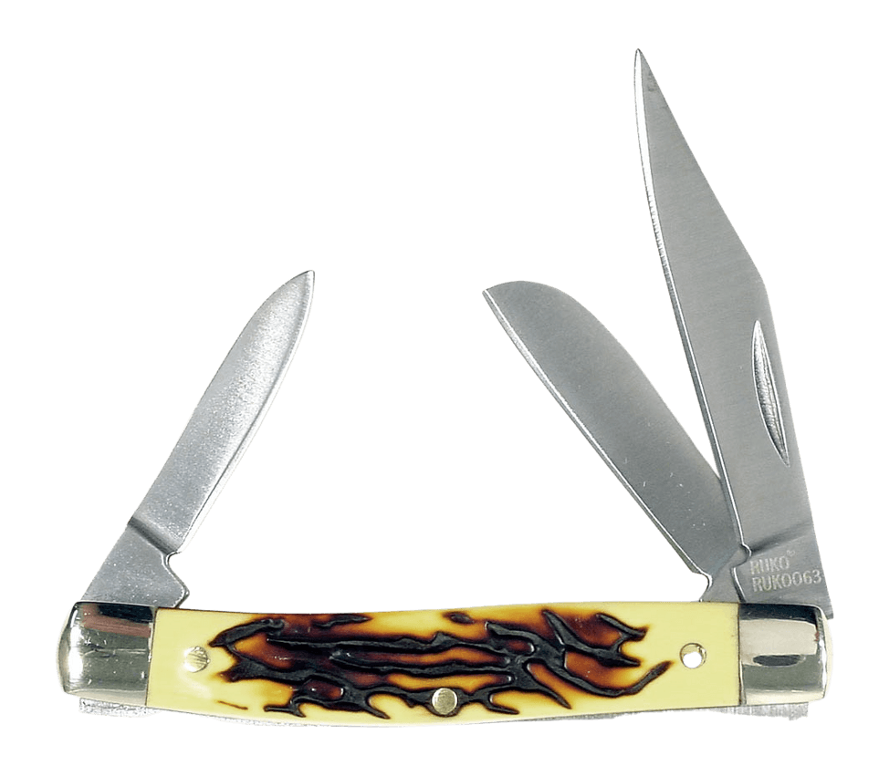Ruko Knives RUK0063-CS Stockman 3 Blade Folding Plain 440A Stainless Steel Blades Delrin Simulated Deer Horn Scales Handle Ruko Knives RUK0063-CS Stockman 3 Blade Folding Plain 440A Stainless Steel Blades Delrin Simulated Deer Horn Scales Handle
