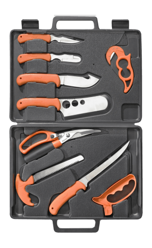 Ruko Knives RUK0131 Wild For Game Processing Kit 11 Piece 420 Stainless Steel Blade RhinoHide Orange Polypropylene Handle Ruko Knives RUK0131 Wild For Game Processing Kit 11 Piece 420 Stainless Steel Blade RhinoHide Orange Polypropylene Handle