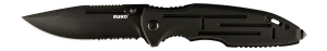 Ruko Knives RUK0153-CS Shark 3.50" Folding Part Serrated Black Oxide 420 Stainless Steel Blade Black Anodized Aluminum/Rubber Handle Clamshell Pkg
