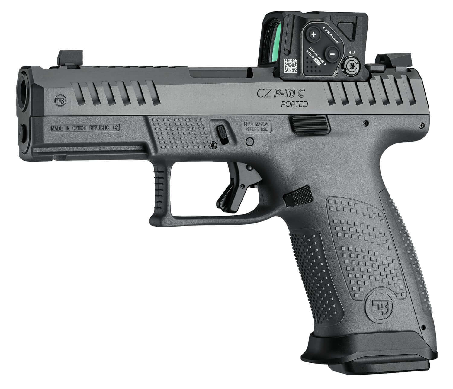 CZ-USA 91582 P-10 C Compact 9mm Luger 15+1 4" Black Nitride Integral Compensator Barrel Black Nitride Steel Serrated w/Optic Slide Black Polymer Frame w/Accessory Rail Textured Grip Aimpoint COA 3.5 MOA Red Dot Ambidextrous - Image 2