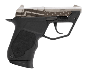Taurus 1-22TUC139-USFLAG 22TUC  Micro-Compact Frame 22 LR 9+1 2.50" Stainless Tip-Up Barrel  Custom Engraved Serrated Slide  Black Polymer Frame