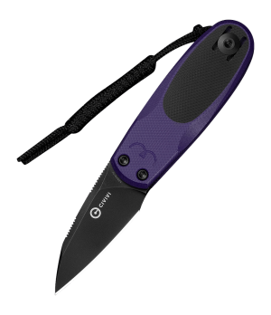 Civivi Knives C25054-3 Purr 1.83" Folding Reverse Tanto Plain Black Stonewashed Nitro-V Steel Blade Black & Purple G10 Handle