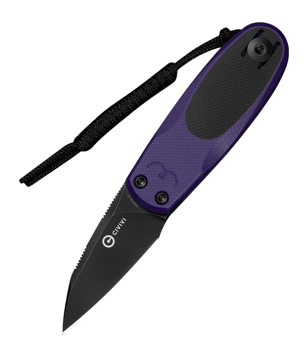 Civivi Knives C25054-3 Purr 1.83" Folding Reverse Tanto Plain Black Stonewashed Nitro-V Steel Blade Black & Purple G10 Handle