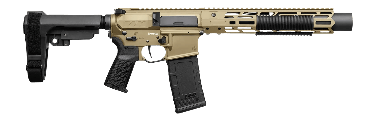 CMMG 30A0ED0-CT Zeroed Banshee Mk4 300 Blackout 30+1 6.50" Black Nitride Threaded Barrel Coyote Tan Cerakote Aluminum Receiver w/Picatinny Rail M-LOK Handguard Black Polymer CMMG RipBrace CMMG Zeroed Grip Ambidextrous