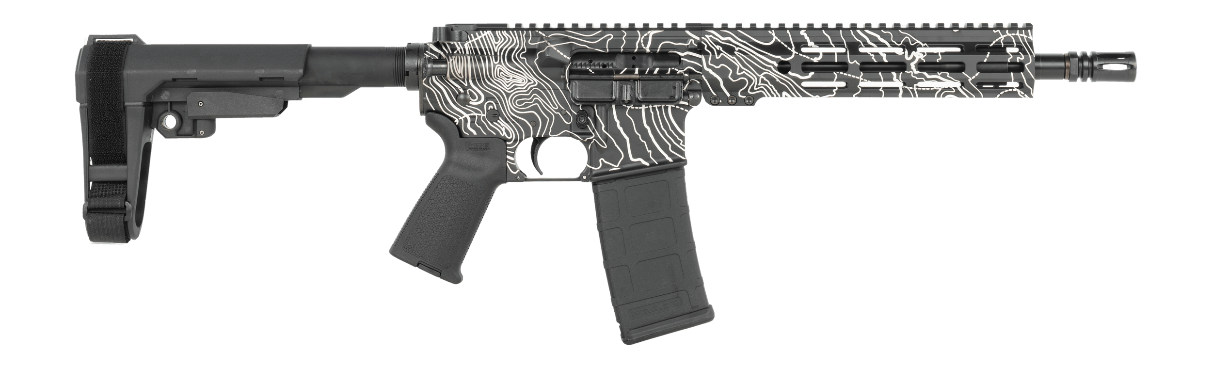 Shark Coast Tactical SCC07312TOPO-P Topography 5.56 NATO 30+1 10.50" Black Nitride Threaded Barrel Aluminum Receiver w/Picatinny Rail M-LOK Handguard Black Polymer SB Tactical SBA3 Brace Polymer Grip
