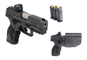 Taurus 1-GX2P931-CK8 GX2 T.O.R.O Carry Kit Compact 9mm Luger 13+1 3.38" Stainless Barrel  Matte Black Alloy Steel Serrated w/Optic Slide  Black Polymer Frame w/Picatinny Rail  Black Textured Grip  Viridian RFX-11 Green Dot  Holster  3 Mags