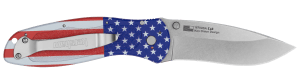 Kershaw 1670USA Blur USA 3.40" Folding Recurve Plain Stonewashed 14C28N Steel Blade  USA Flag w/CCI Coating Aluminum Handle