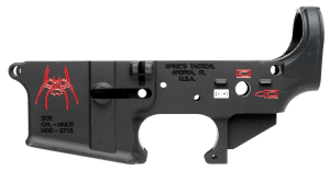 Spikes STLS019CFA Spider Stripped Lower Receiver Multi-Caliber 7075-T6 Aluminum Black Anodized with Color Fill for AR-15