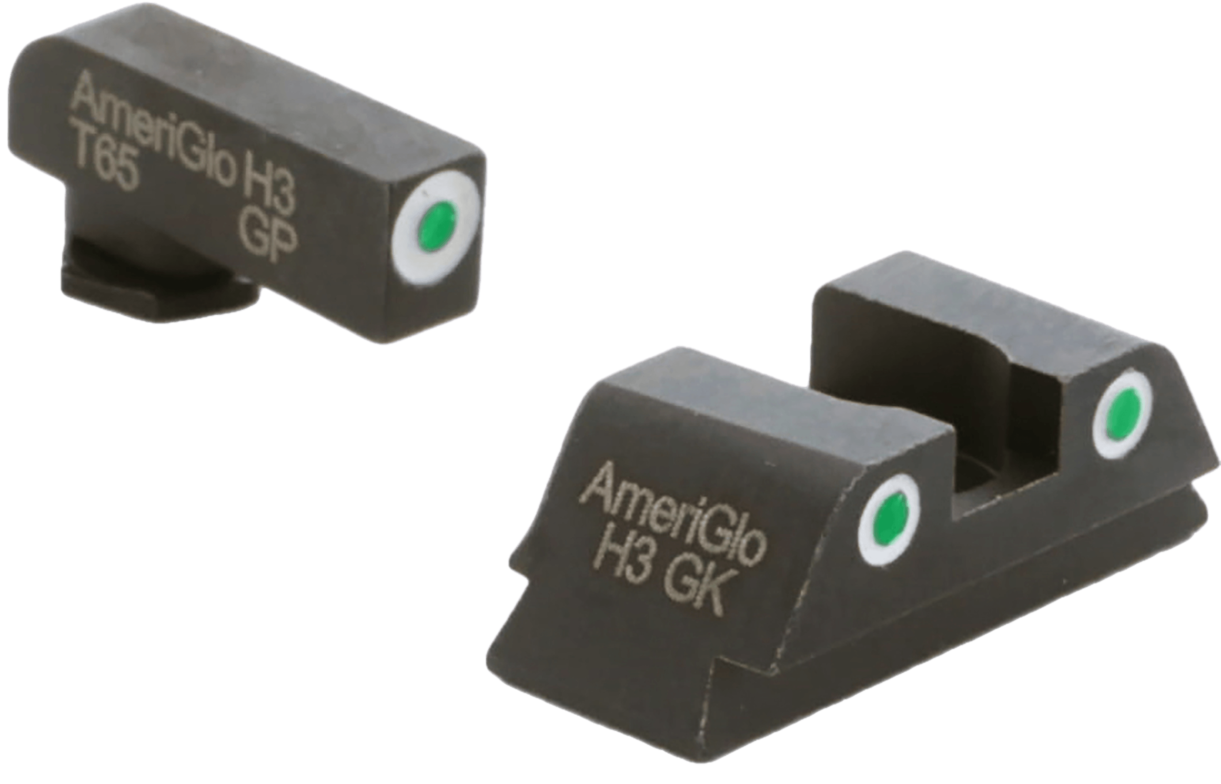 AmeriGlo GL430 Classic Tritium Sight Set for Glock Black | Green Tritium White Outline Front and Rear