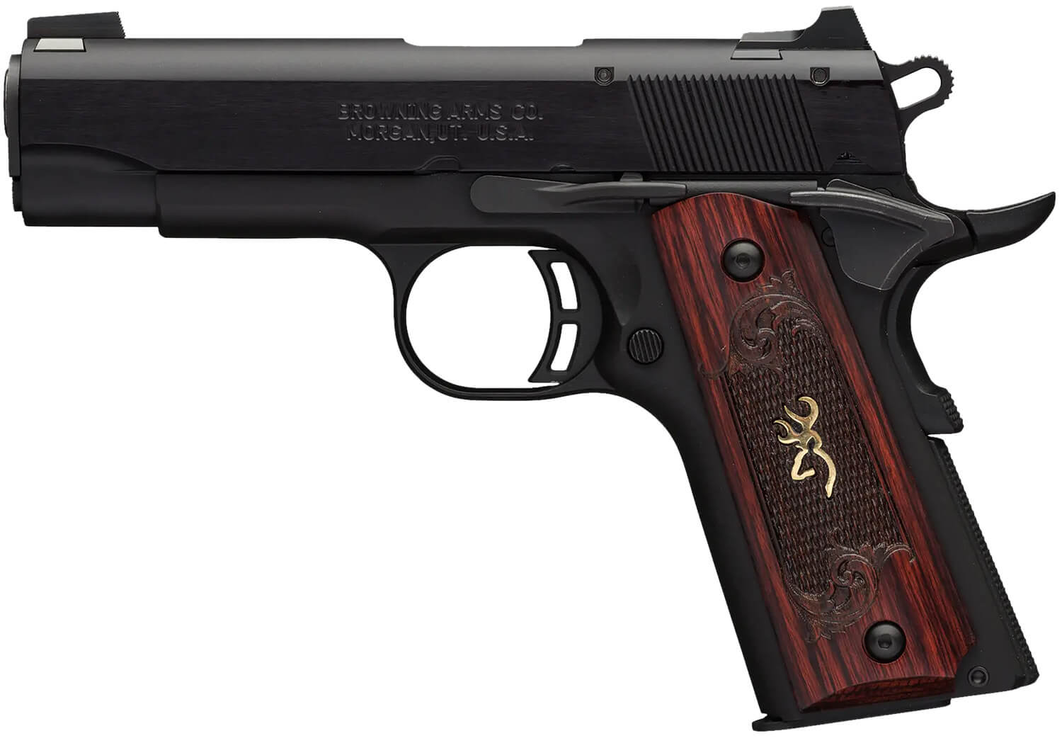 Browning 051852490 1911-22 Black Label Medallion Compact Compact 22 LR 10+1 3.63" Stainless Target Crown Steel Barrel Matte Black Serrated Slide & Aluminum Frame w/Beavertail Rosewood w/Gold BuckMark Inlay Grip - Image 2