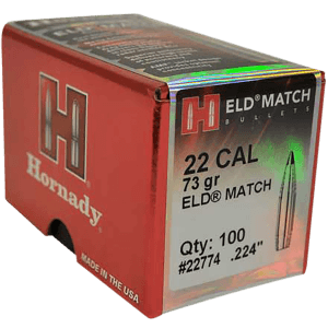 Hornady 22774 ELD Match 22 Cal .224 73 gr Extremely Low Drag Match 100rd Box