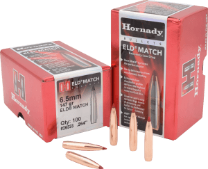 Hornady 26333 ELD Match  6.5mm .264 147 gr Extremely Low Drag Match 100rd Box/ 15 Case