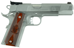 Springfield Armory PI9134LCA 1911 Loaded Target *CA Complaint 9mm Luger 9+1  5" Stainless Match Grade  Barrel  Serrated Slide & Frame w/Beavertail  Crossed Cannon Cocobolo Grip
