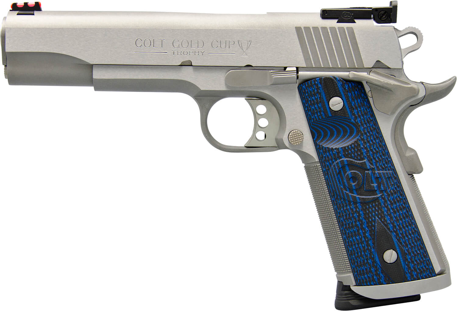 Colt Mfg O5072XE Gold Cup Trophy 9mm Luger 9+1 5" Steel Barrel Stainless Steel Serrated Slide & Frame w/Beavertail Competition Blue G10 Grips Ambidextrous - Image 2