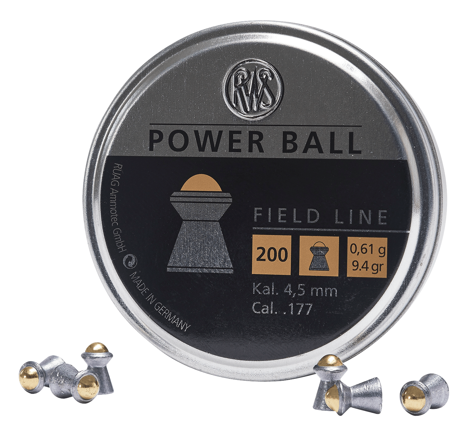 RWS/Umarex 2317414 Power Ball Field Line 177 Steel Lead Domed Pellet/ 200 Per Tin