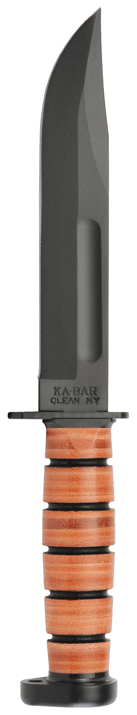 Ka-Bar 1317 Dog's Head Utility Knife 7" Fixed Clip Point Plain Black 1095 Cro-Van Blade  Brown Leather Handle  Includes Sheath