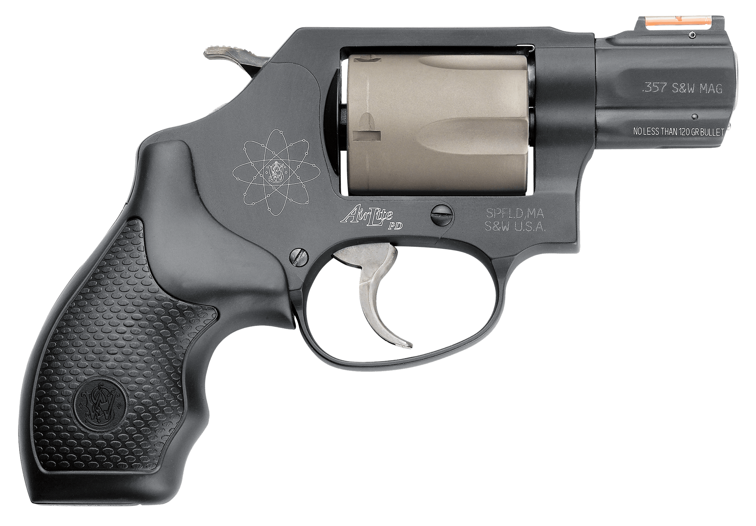 Smith & Wesson 163064 Model 360 Personal Defense 357 Mag or 38 S&W Spl +P 5 Shot 1.88" Black Stainless Steel Barrel Titanium Cylinder Black Scandium Alloy J-Frame HiViz Fiber Optic Orange Front Sight