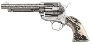 Taylors & Company 200062 1873 Cattle Brand 357 Mag 6rd 5.50" Nickel Engraved Imitation Stag Grip