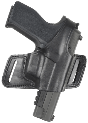 Bianchi 15718 Black Widow OWB Size 14 Black Leather Belt Slide Fits Glock 17 Fits Glock 19 Fits Glock 22 Right Hand