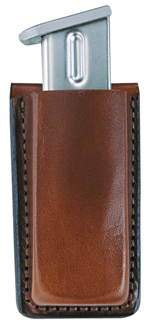 Bianchi 10739 Open Top Mag Pouch Single Tan Leather Belt Clip Compatible w/ 9mm/40 Belts 1.75" Wide